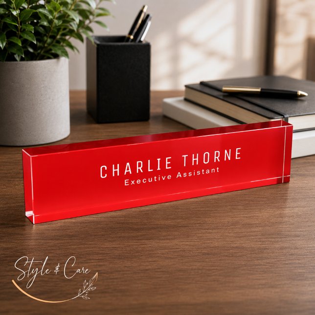 Solid Red Desk Nameplate with Name and Job Title (Solid Red Desk Nameplate with Name and Job Title)