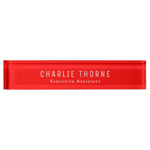 Solid Red Desk Nameplate with Name and Job Title