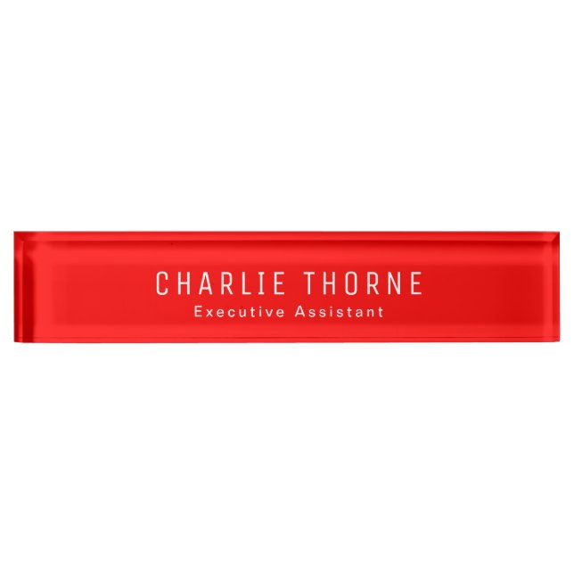 Solid Red Desk Nameplate with Name and Job Title (Front)