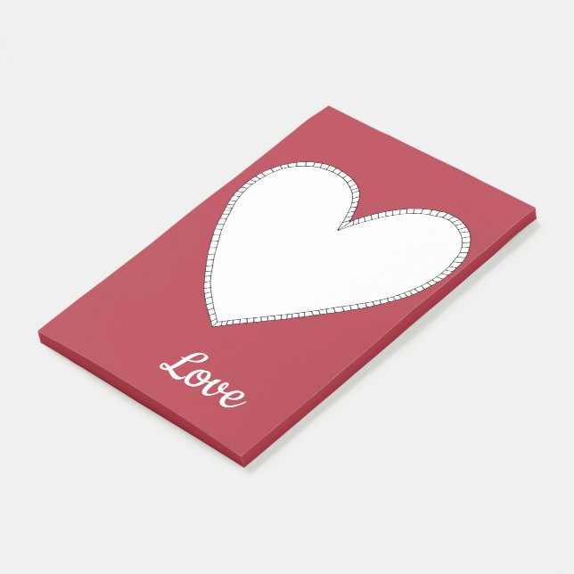 Solid Red Love with White Heart Post-it Notes (Angled)