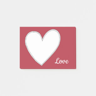 Solid Red Love with White Heart Post-it Notes