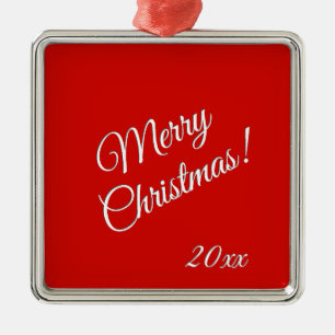 Solid Red Merry Christmas Year Metal Ornament