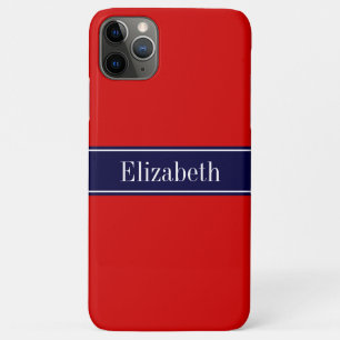 Solid Red, Navy Blue Ribbon Name Monogram iPhone 11 Pro Max Case