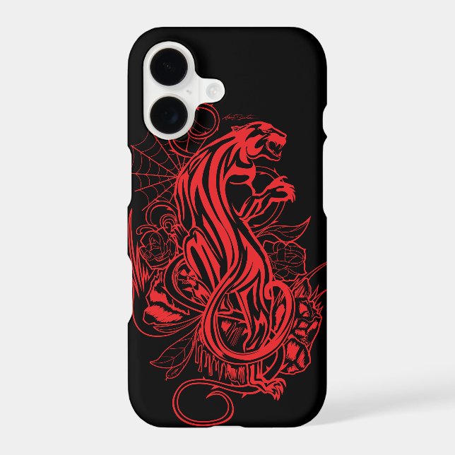 Solid Red Panther Gothic Tattoo Style Bold Graphic (Back)