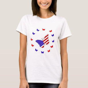 Solid Red, White & Blue Butterfly T-Shirt