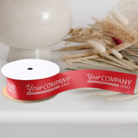 Solid Red, White Business Logo Branded Gift Ribbon