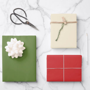 Solid  Retro Christmas Colours Red Green Cream Wrapping Paper Sheet