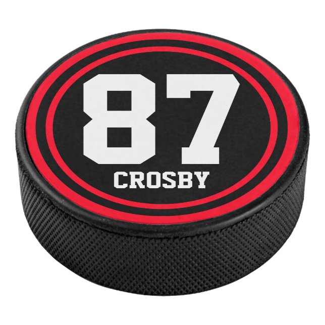 Solid Ring & Dot black + your Name & Number Hockey Puck (3/4)