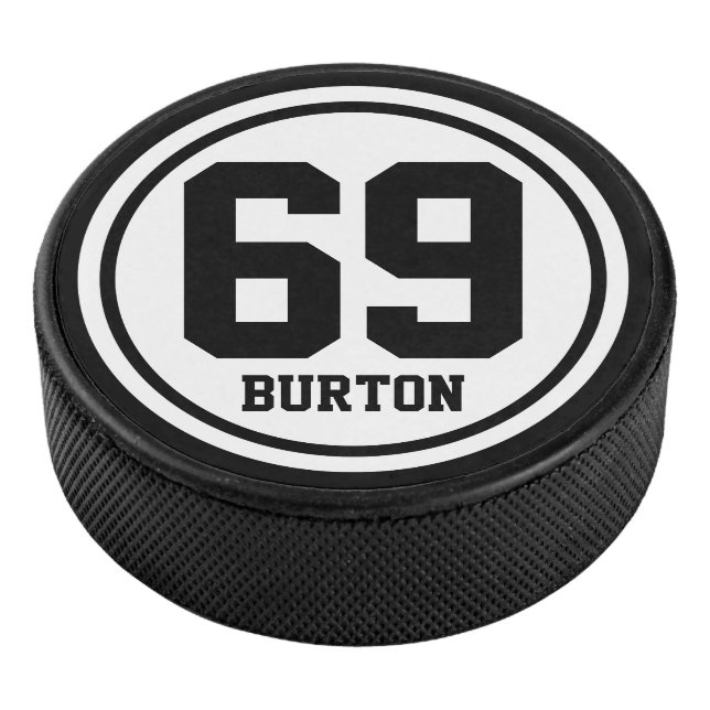 Solid Ring / Dot white + your Name & Number Hockey Puck (3/4)