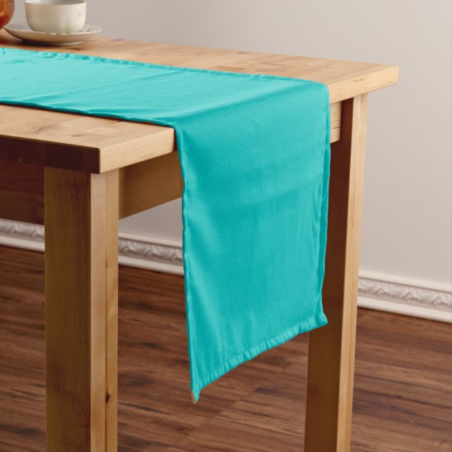 Solid robins egg blue turquoise light sea green short table runner (In Situ)