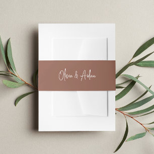 Solid Rust + Handwritten White Lettering Wedding Invitation Belly Band