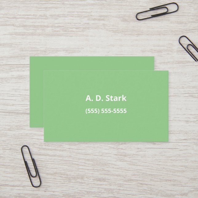 Solid Sage Green Minimalist Business Cards (Front/Back In Situ)