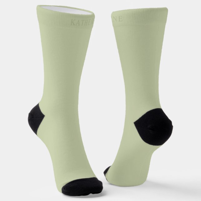 Solid Soft Light Pastel Sage Moss Green Colour Socks (Angled)