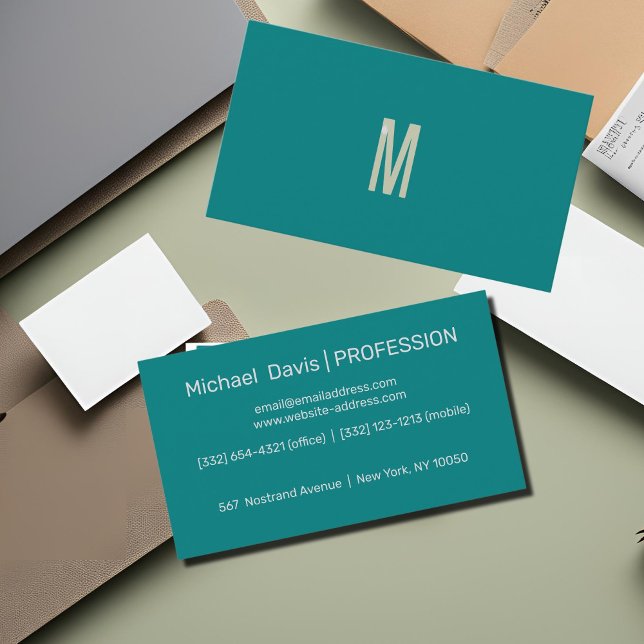  solid  teal  - add monogram business card (Creator Uploaded)