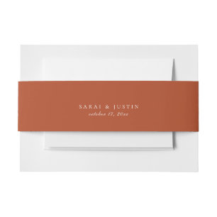 Solid Terracotta Orange Colour Wedding Invitation Belly Band