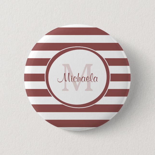 Solid Terracotta Red Stripes and Fashionable Name 6 Cm Round Badge (Front)