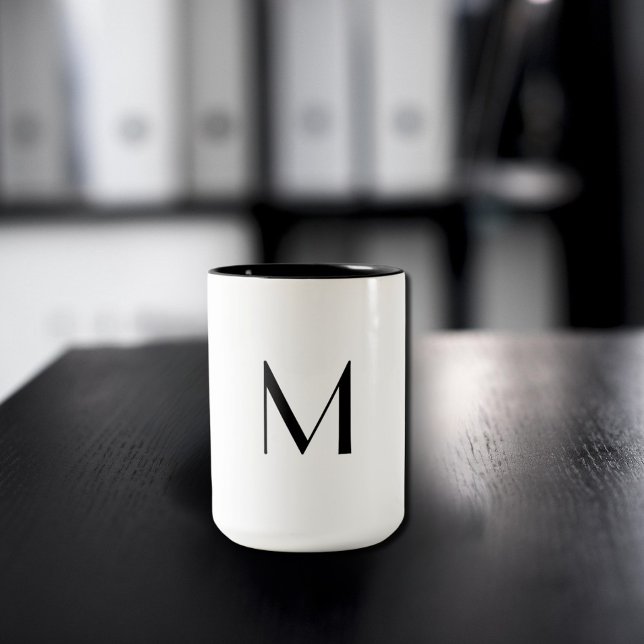  solid white - add  black monogram   Two-Tone coffee mug (Creator Uploaded)