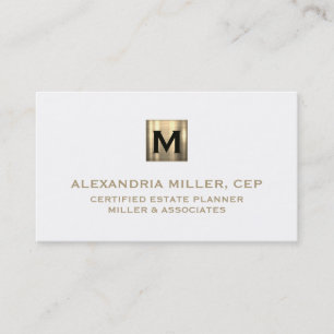 Solid White and Gold Initial Logo  Business Card