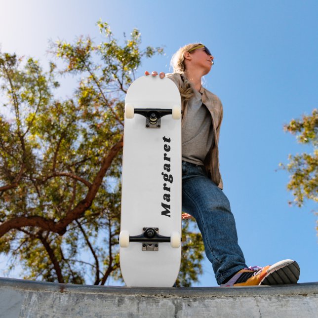Solid White Skateboard with Your Name in Style (Outdoor 1)