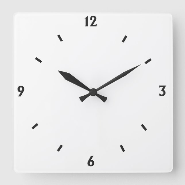 Solid White with Black numbers Square Wall Clock (Front)