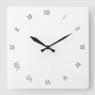Solid White with Roman Numerals Square Wall Clock