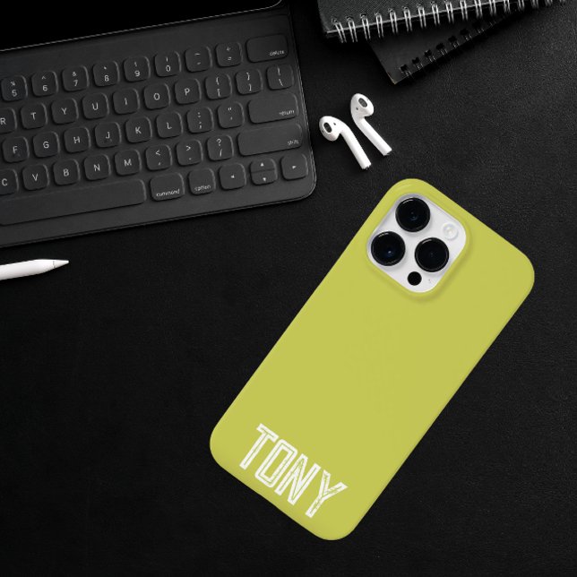 Solid Yellow Green Custom Name Monogram iPhone Case (Creator Uploaded)