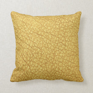 solid yellow mustard ochre Faux Leather Cushion