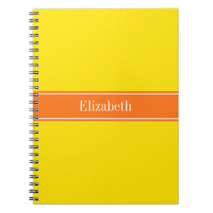 Solid Yellow, Pumpkin Orange Ribbon Name Monogram Notebook