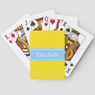 Solid Yellow, Sky Blue Ribbon Name Monogram Playing Cards