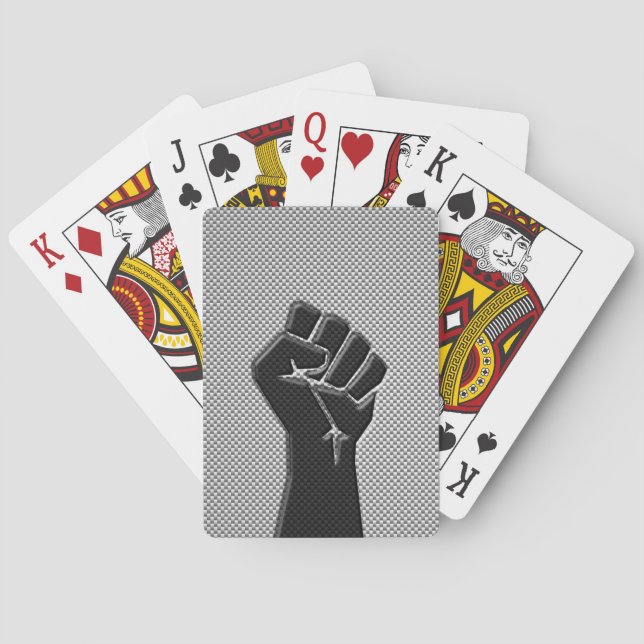 Solidarity Fist in Carbon Fibre Print Style Playing Cards (Back)