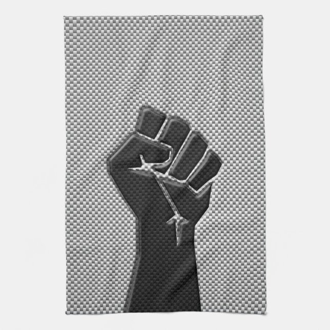 Solidarity Fist in Carbon Fibre Style Tea Towel (Vertical)