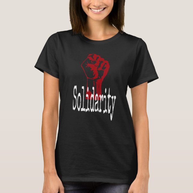 Solidarity Maroon Raised Fist White Text T-Shirt (Front)