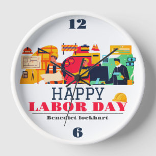 Solidarity Worker Unity Labor Day with USA flag  Clock