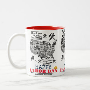 Solidarity Worker Unity Labor Day with USA flag  Two-Tone Coffee Mug