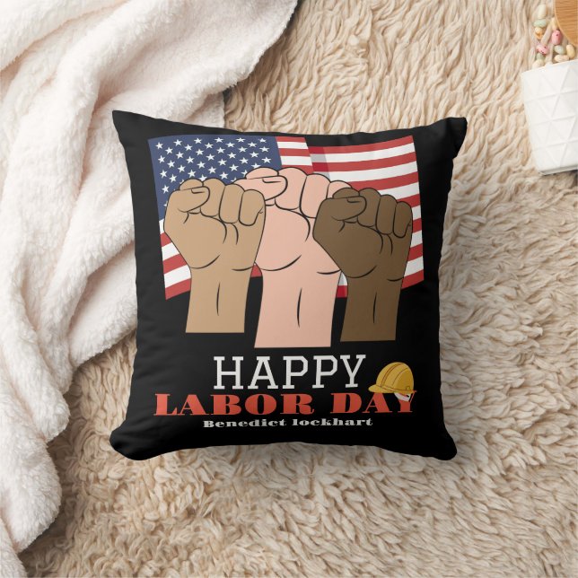 Solidarity Worker Unity Labour Day with USA flag  Cushion (Blanket)