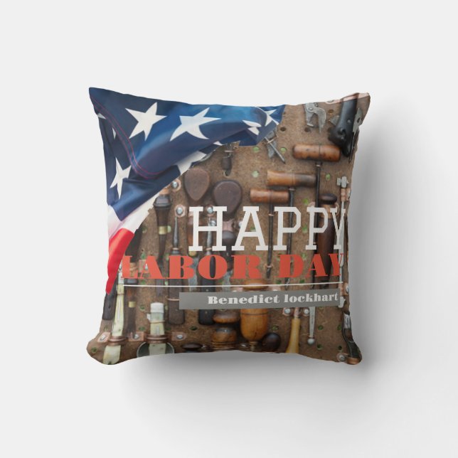 Solidarity Worker Unity Labour Day with USA flag Cushion (Front)