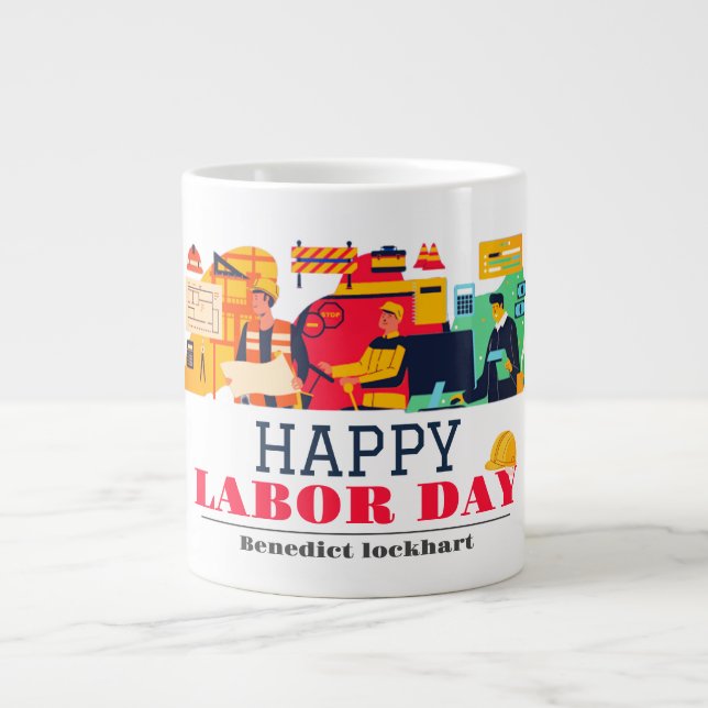 Solidarity Worker Unity Labour Day with USA flag  Large Coffee Mug (Front)
