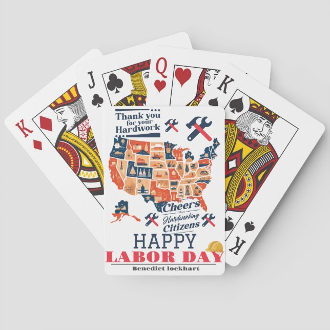 Solidarity Worker Unity Labour Day with USA flag  Playing Cards (Back)