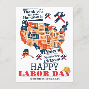 Solidarity Worker Unity Labour Day with USA flag Postcard