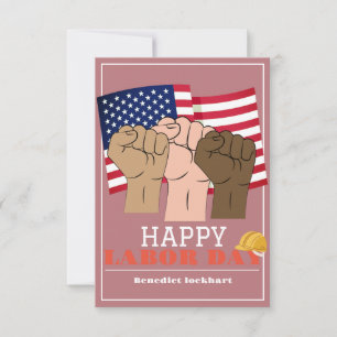 Solidarity Worker Unity Labour Day with USA flag Thank You Card