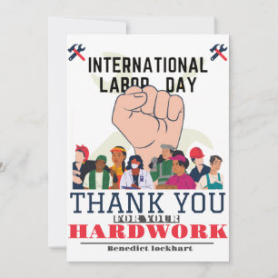 Solidarity Worker Unity Labour Day with USA flag  Thank You Card