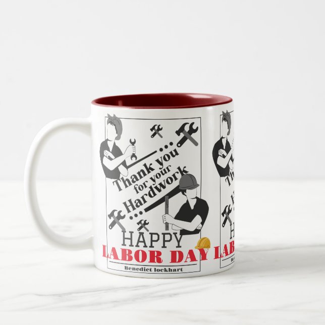 Solidarity Worker Unity Labour Day with USA flag  Two-Tone Coffee Mug (Left)