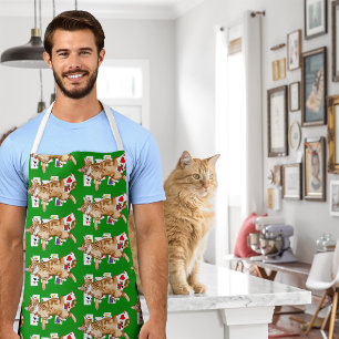 Solitaire Funny Orange Tabby Cat Playing Cards  Apron