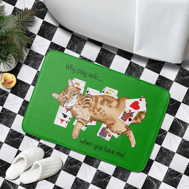 Solitaire Funny Orange Tabby Cat Playing Cards  Bath Mat (Creator Uploaded)