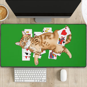 Solitaire Funny Orange Tabby Cat Playing Cards  Desk Mat