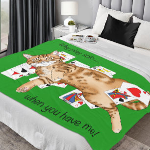 Solitaire Funny Orange Tabby Cat Playing Cards Fleece Blanket