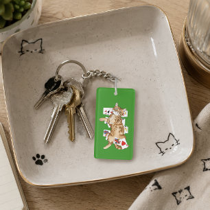 Solitaire Funny Orange Tabby Cat Playing Cards Key Ring