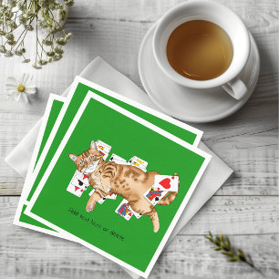 Solitaire Funny Orange Tabby Cat Playing Cards Napkin