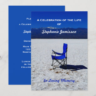 Solitary Blue Chair in Sand, Celebration of Life Invitation