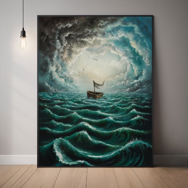 Solitary Boat in Turbulent Seas Ocean Landscape Poster (Creator Uploaded)